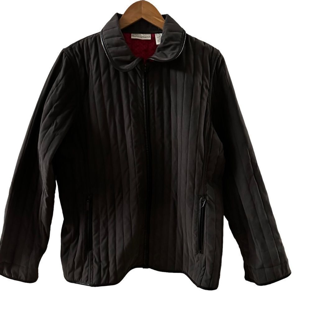 Drapers & Damons ~ Charcoal Grey w/ Black Leather Trim ~ Zipped Jacket ~ size L